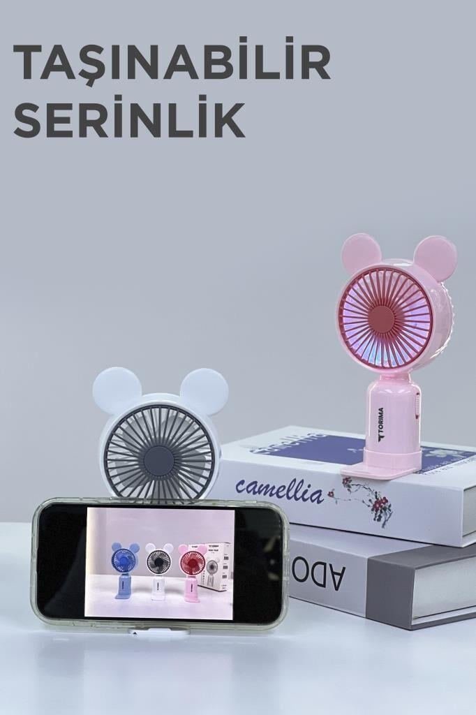 Torima F-12 3 Renk Mini Taşınabilir Fan Şarjlı 2 Kademeli Ledli Ayıcık Kulak Vantilatör Klima Soğutucu Fan Kategori