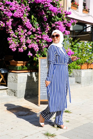 ENSEMBLE KIMONO CASUAL BLEU MARINE