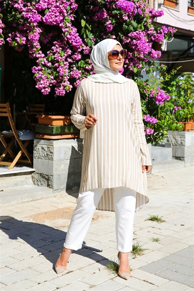 Buttoned Patterned Tunic Hijab Turkey Muslim Fashion Dress