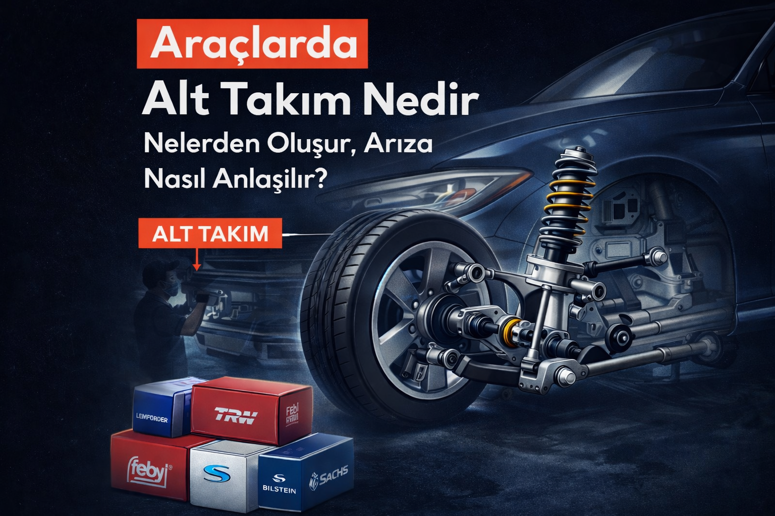 Araç alt takım parçaları ve süspansiyon sistemi görünümü