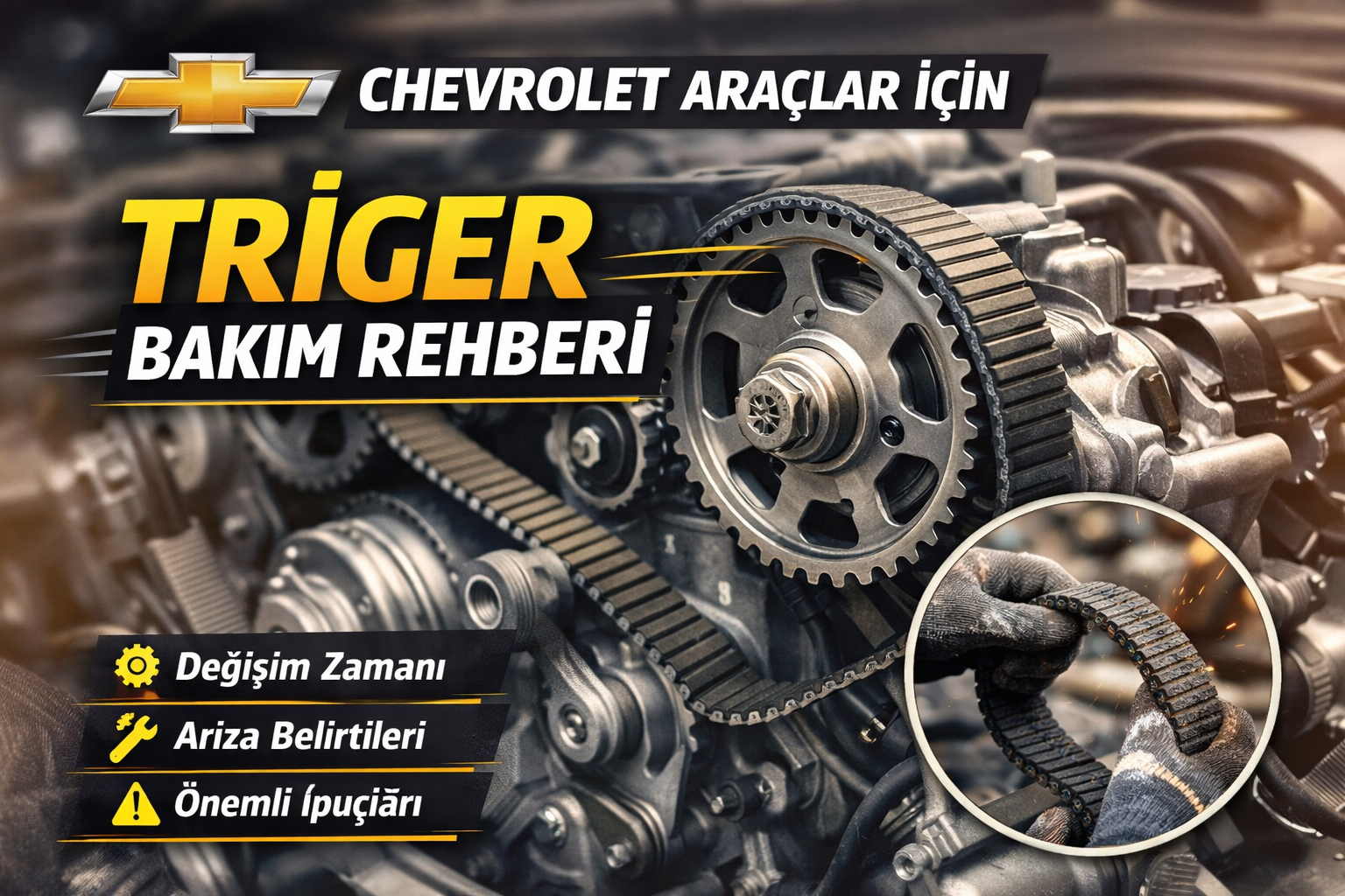 Chevrolet Cruze Aveo Captiva uyumlu triger kayışı seti ve dişli sistemi motor içi detaylı görünüm