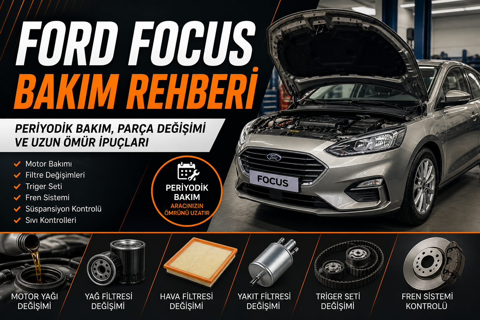 Ford Focus bakım rehberi kapak görseli motor ve servis kontrolü