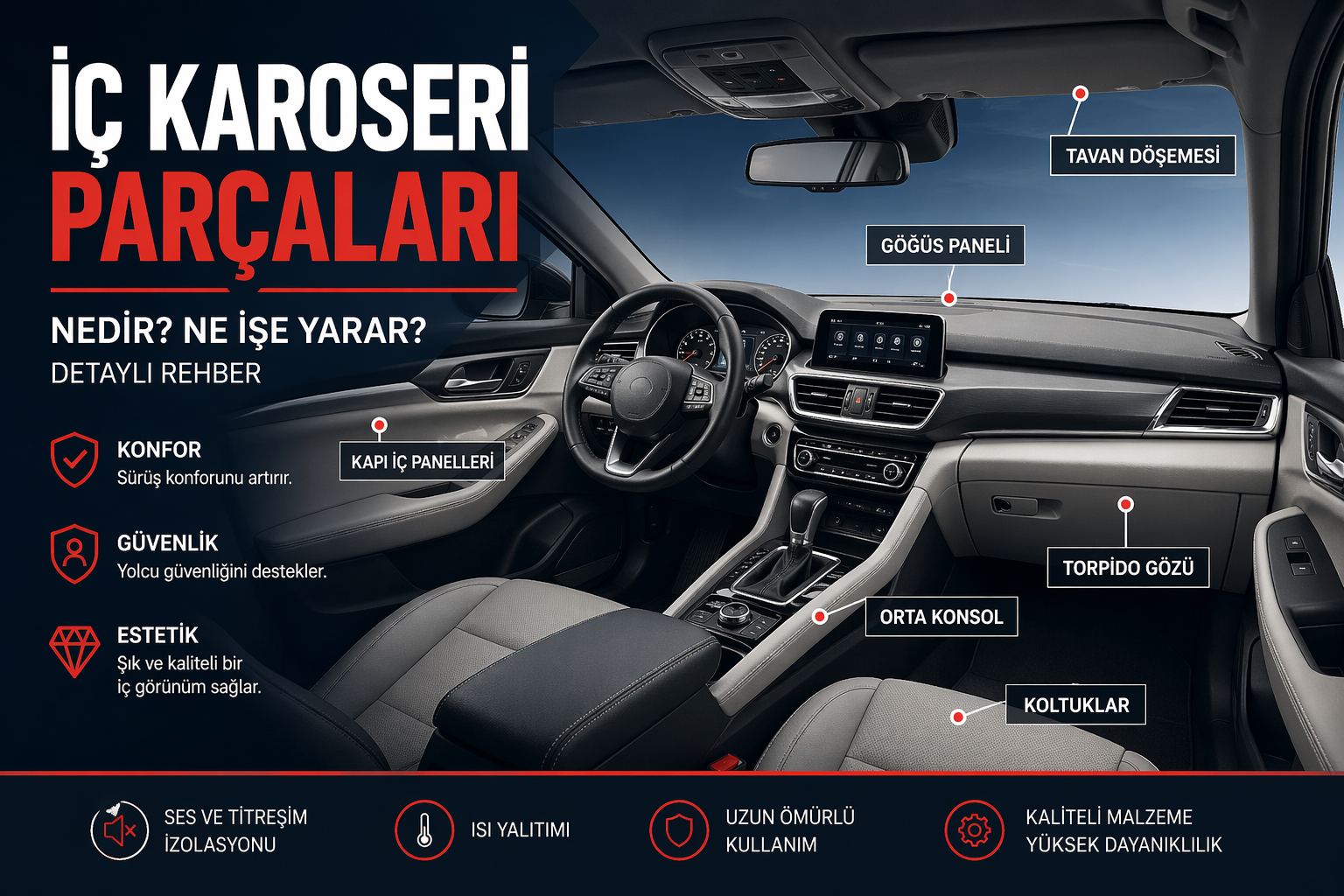 Araç iç karoseri parçaları ve iç trim bileşenleri görünümü