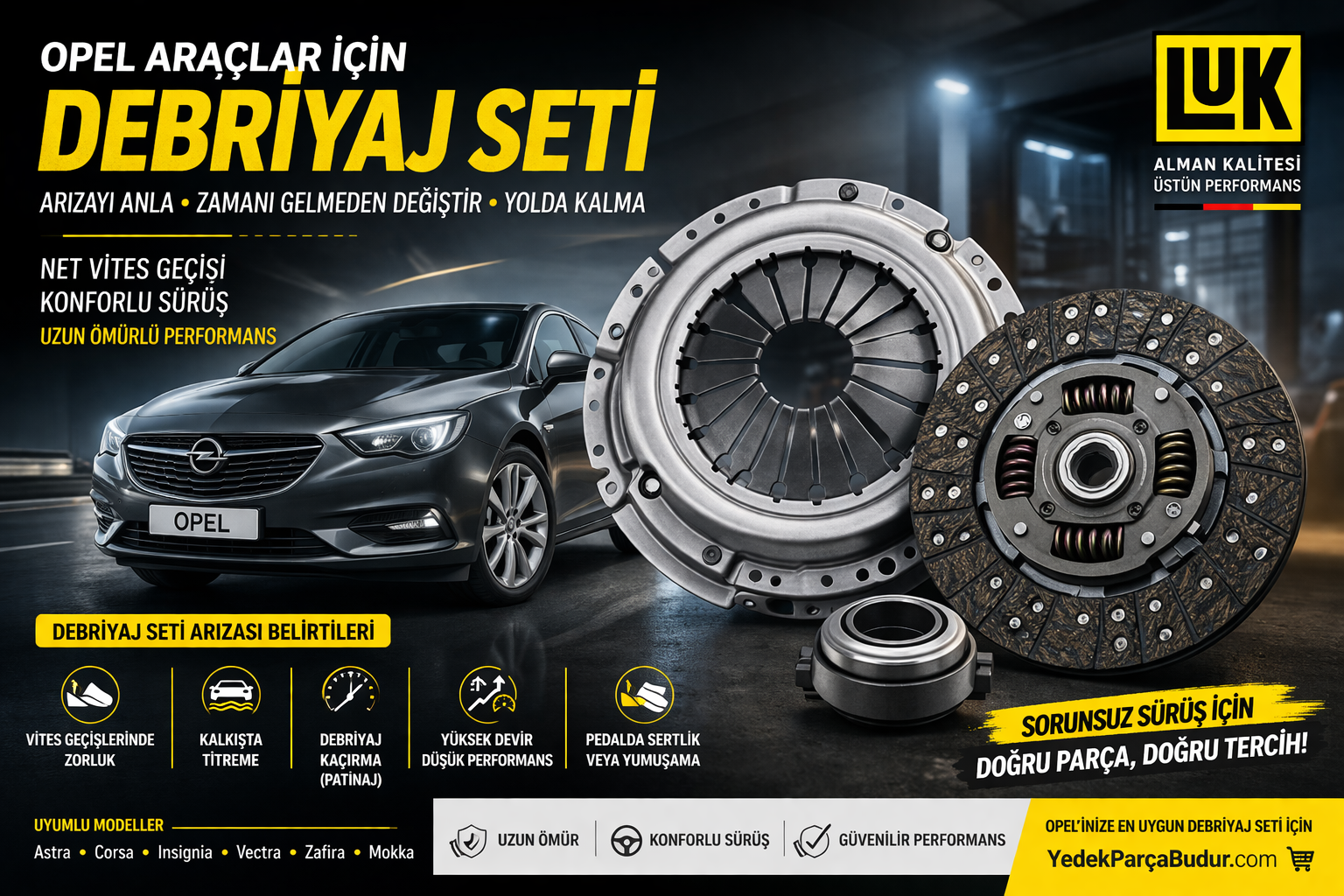 Opel araçlar için debriyaj seti baskı balata ve rulman