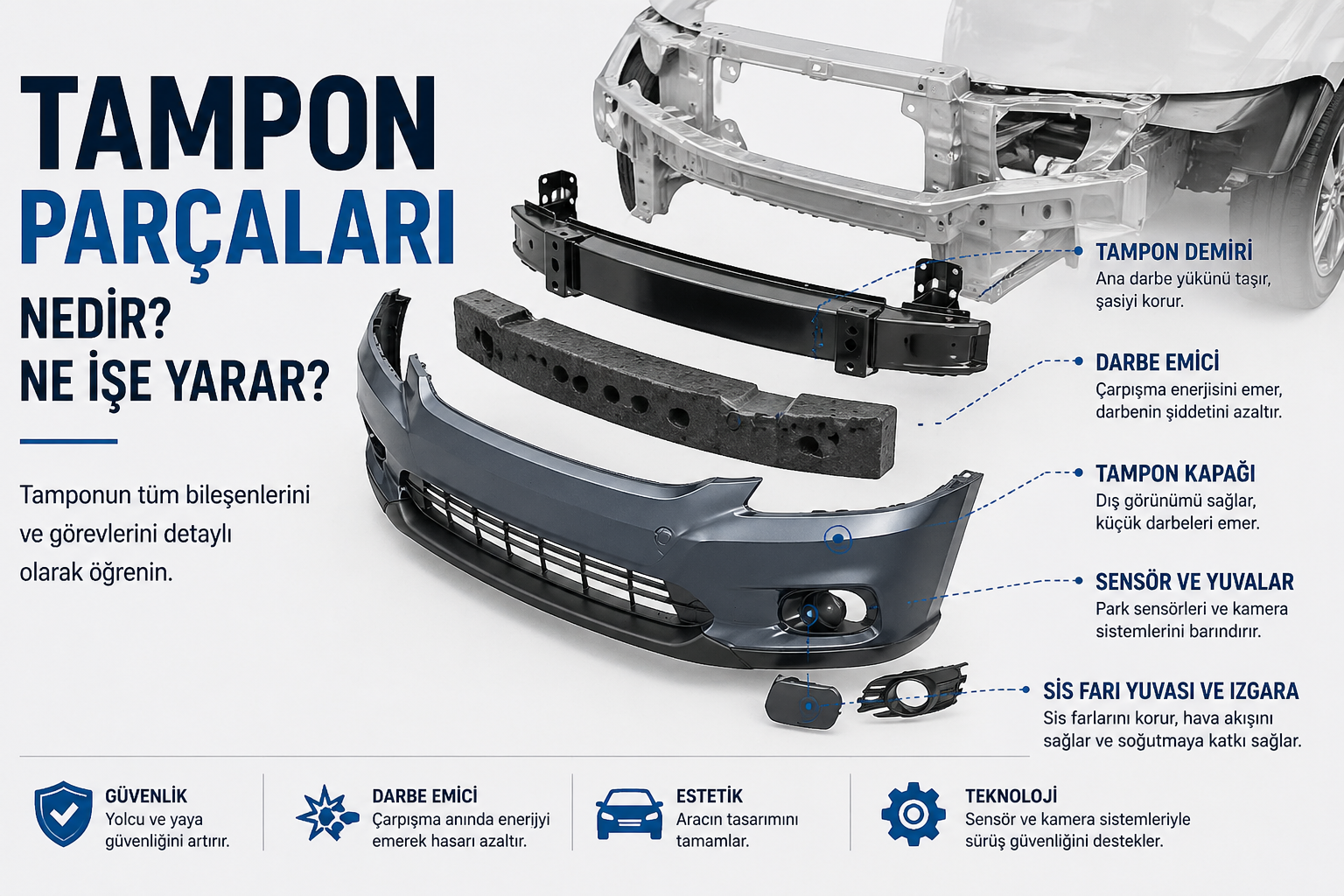 Araç tampon parçaları şeması ve detaylı bileşenleri