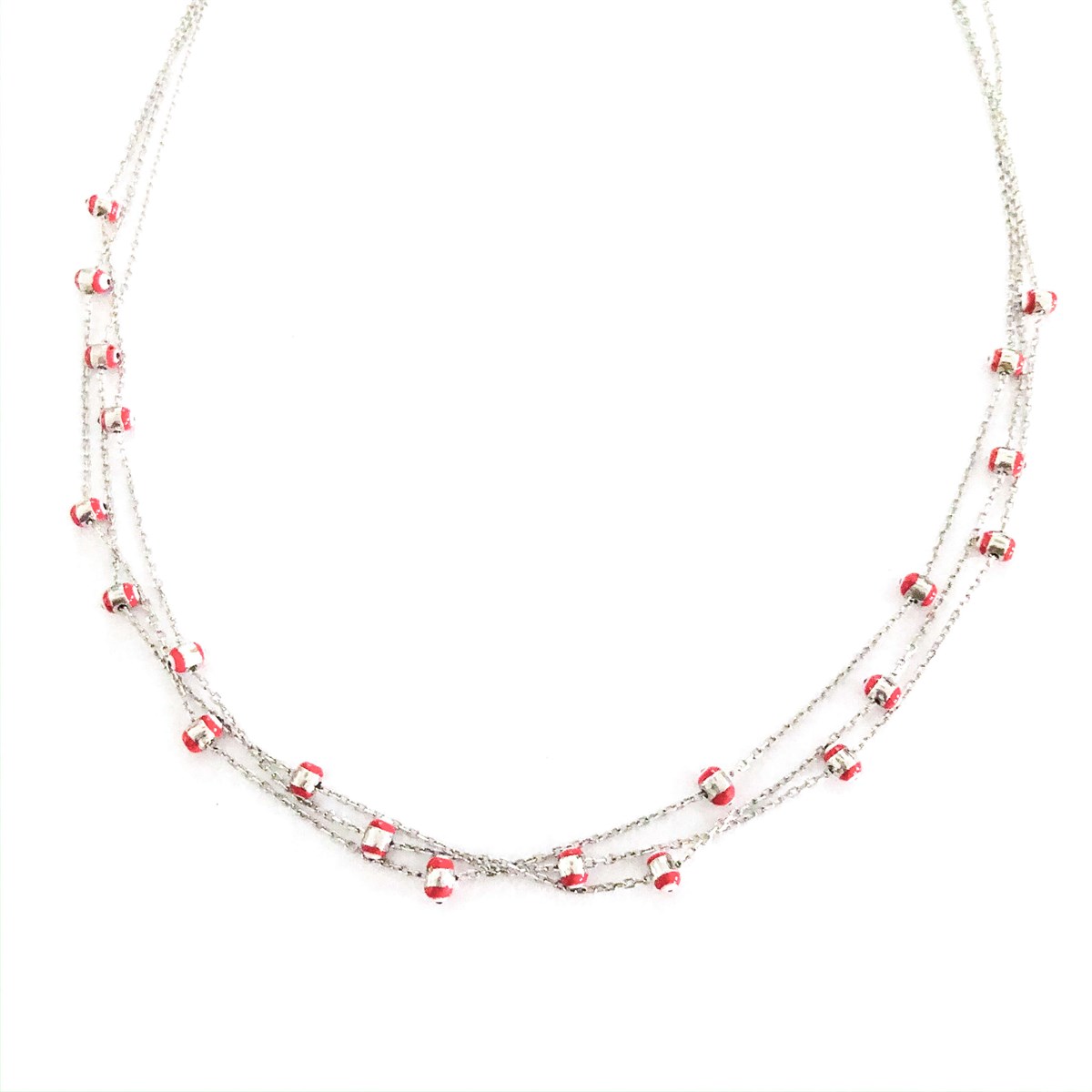 Kırmızı Boncuklu Üçlü Kolye