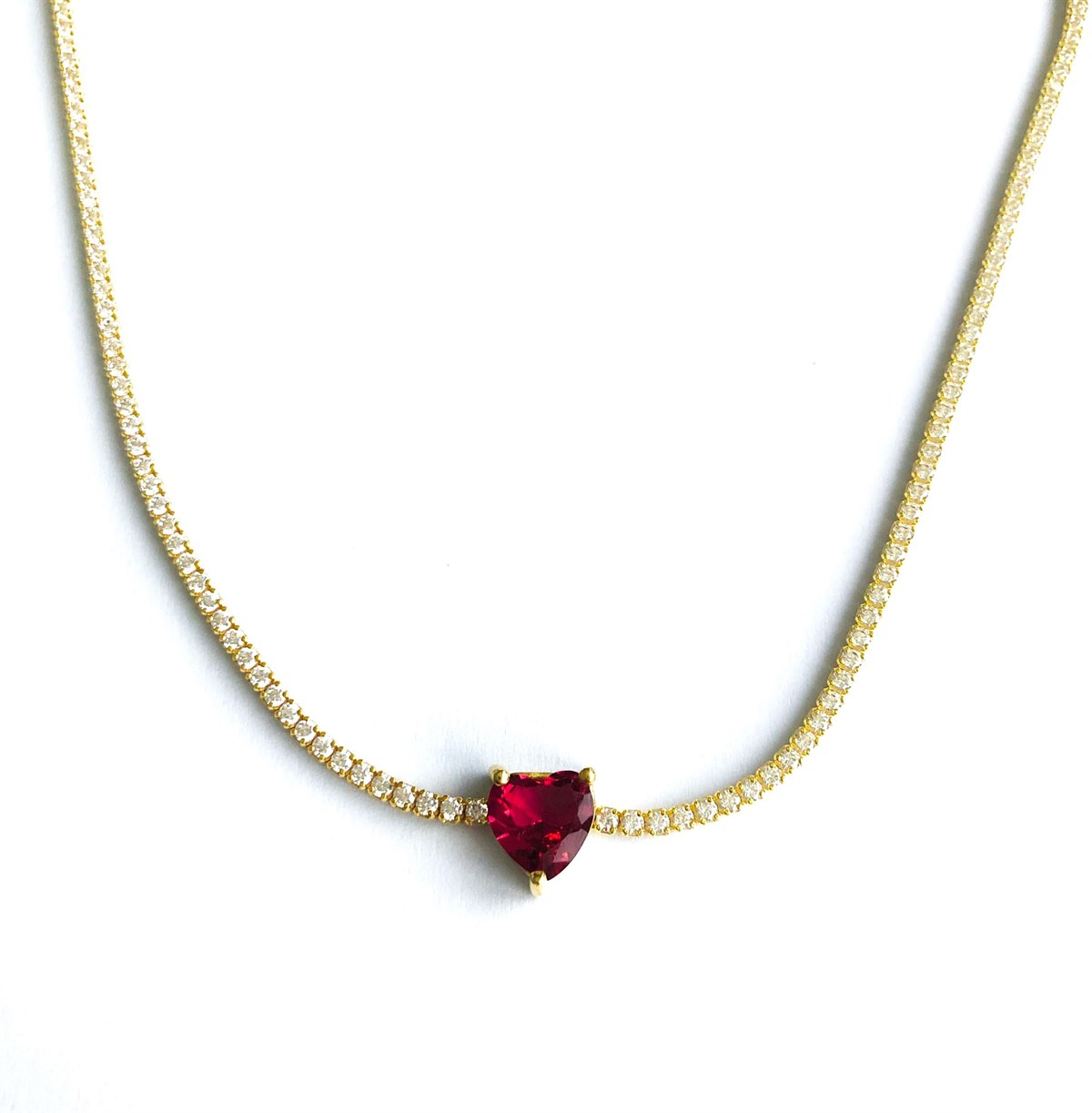 Kırmızı Kalp Suyolu Choker Kolye 