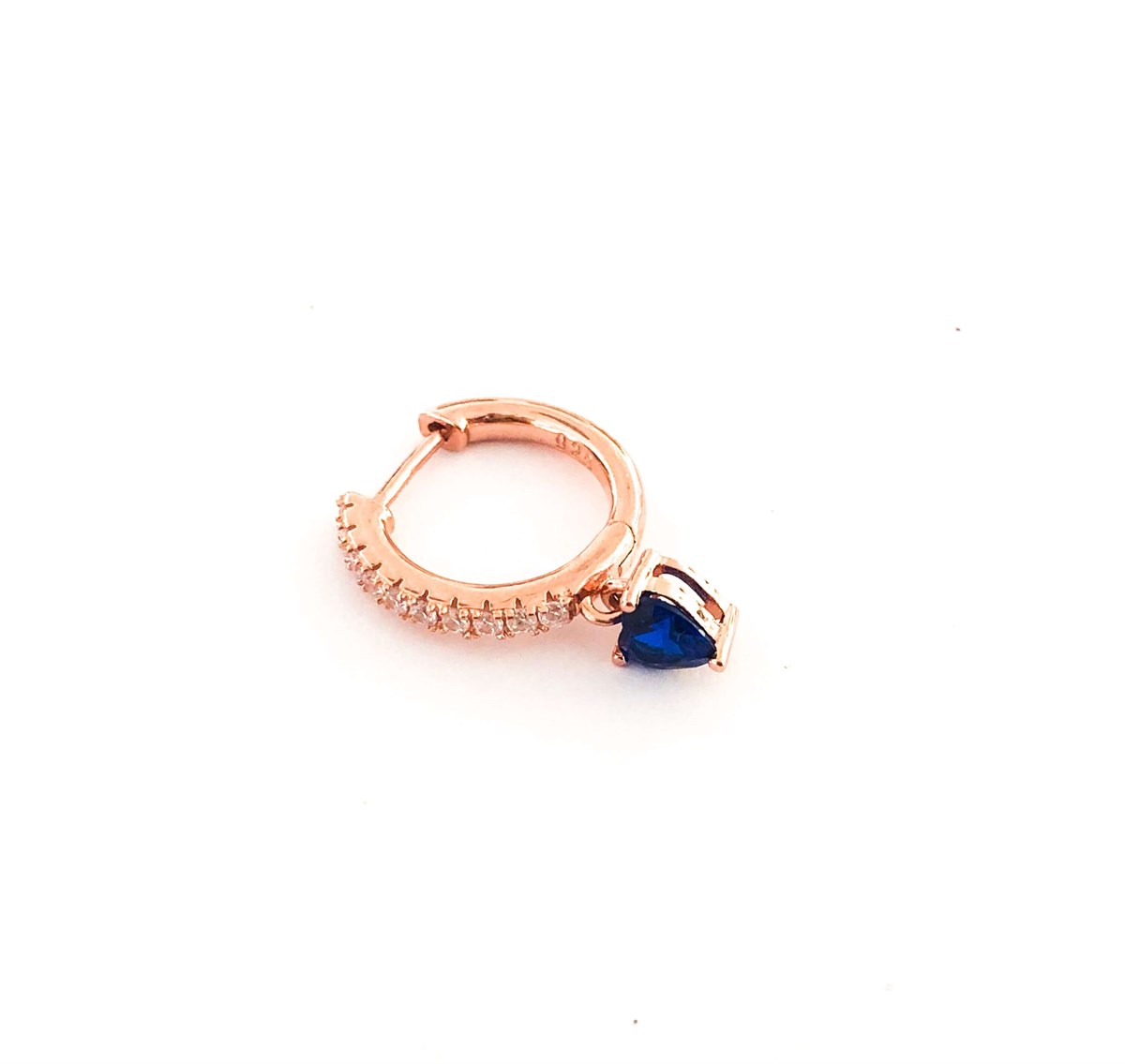 Safir Kalp Taş Mini Halka İthal Küpe 