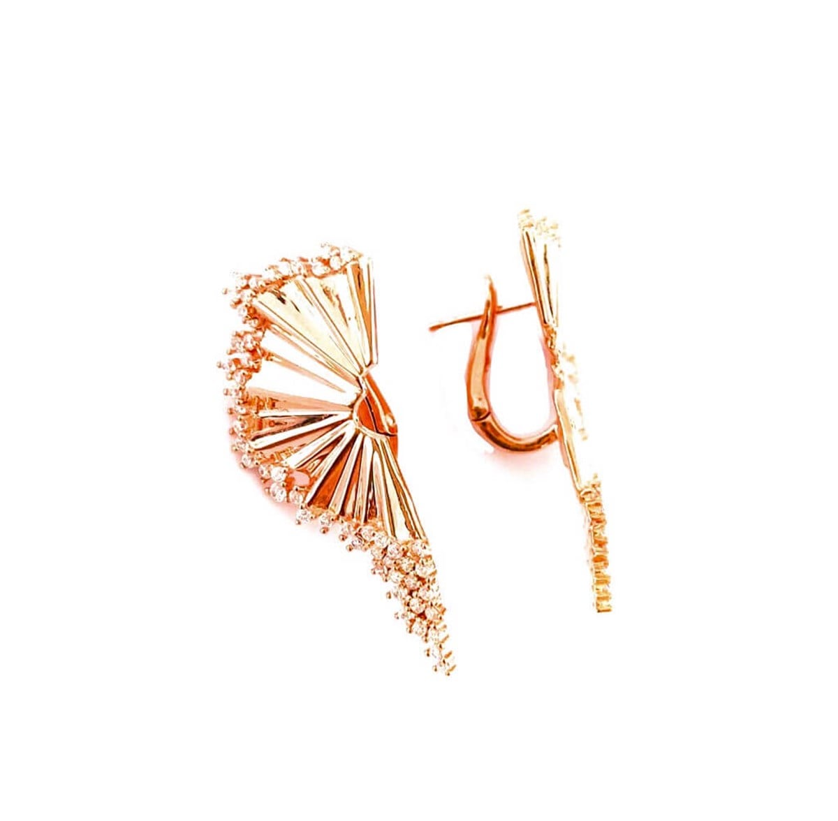 Taşlı Yelpaze Şekil İthal Küpe