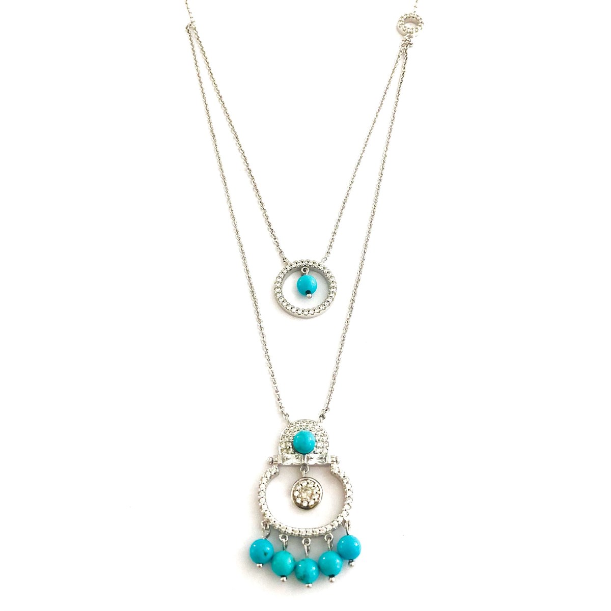 Turkuaz Taşlı İkili İthal Kolye