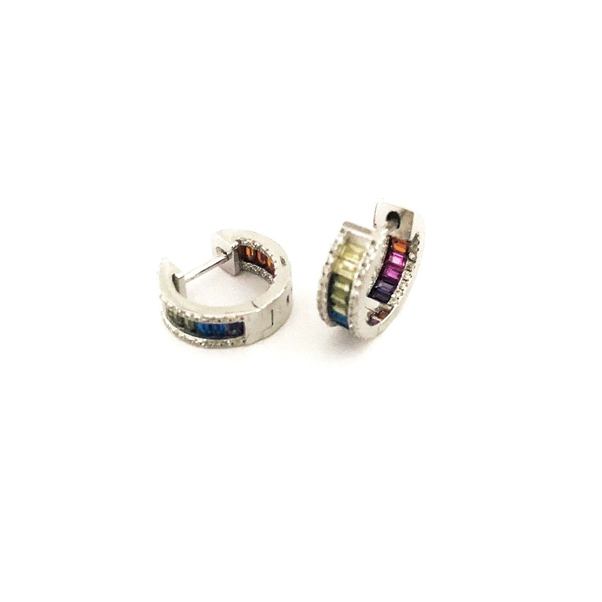 1,4 cm Multicolor Baget Taş Halka İthal Küpe