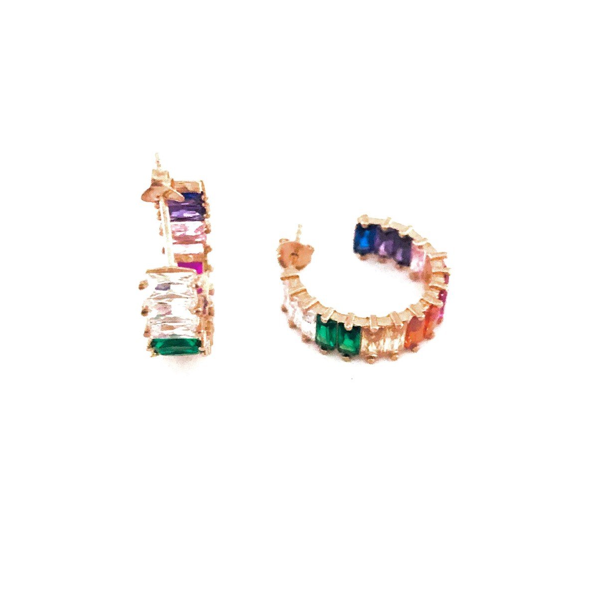 1,8 cm Multicolor Baget Taş Halka İthal Küpe