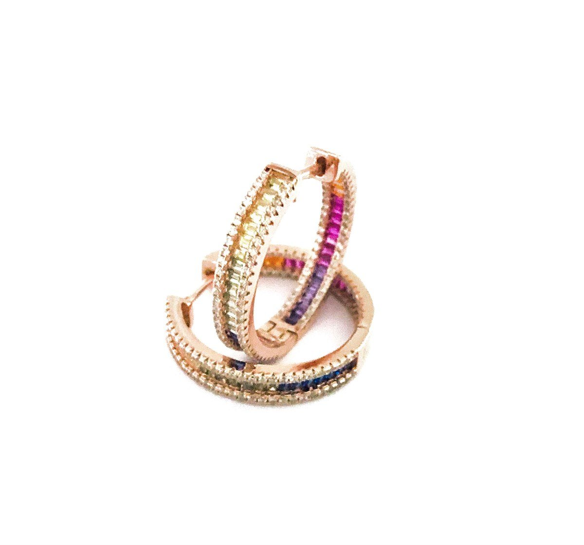 2,4 cm Multicolor Baget Taş Halka İthal Küpe