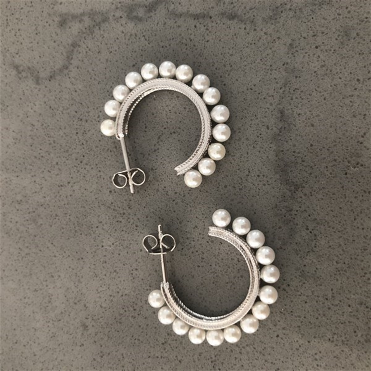 2,5 cm İnci Halka İthal Küpe Silver