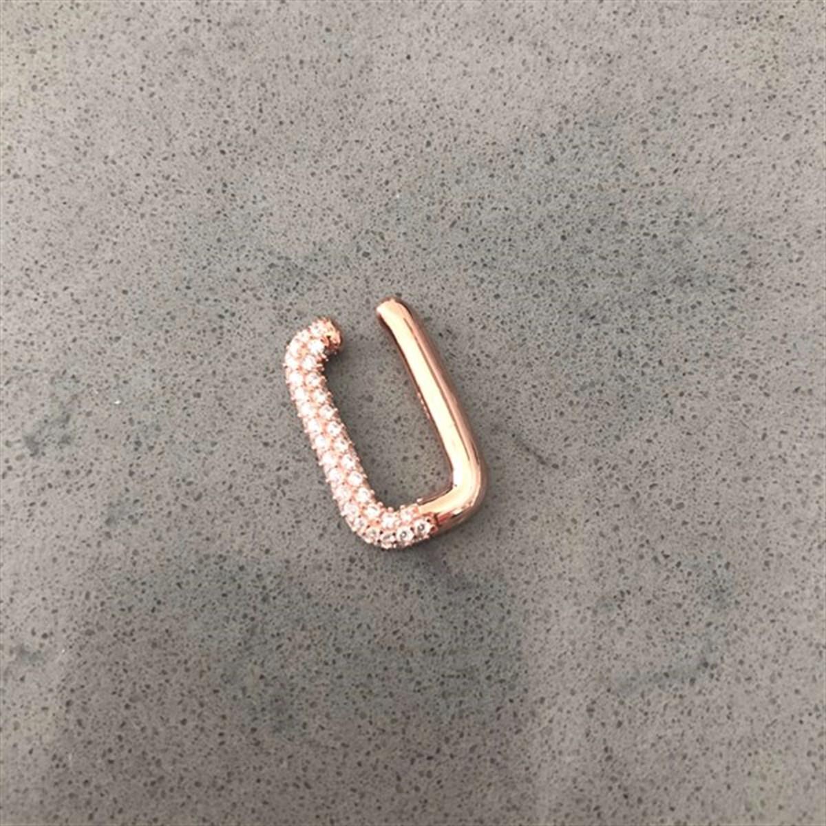 Dikdörtgen Önü Beyaz Taşlı Kıkırdak Küpe (rose)
