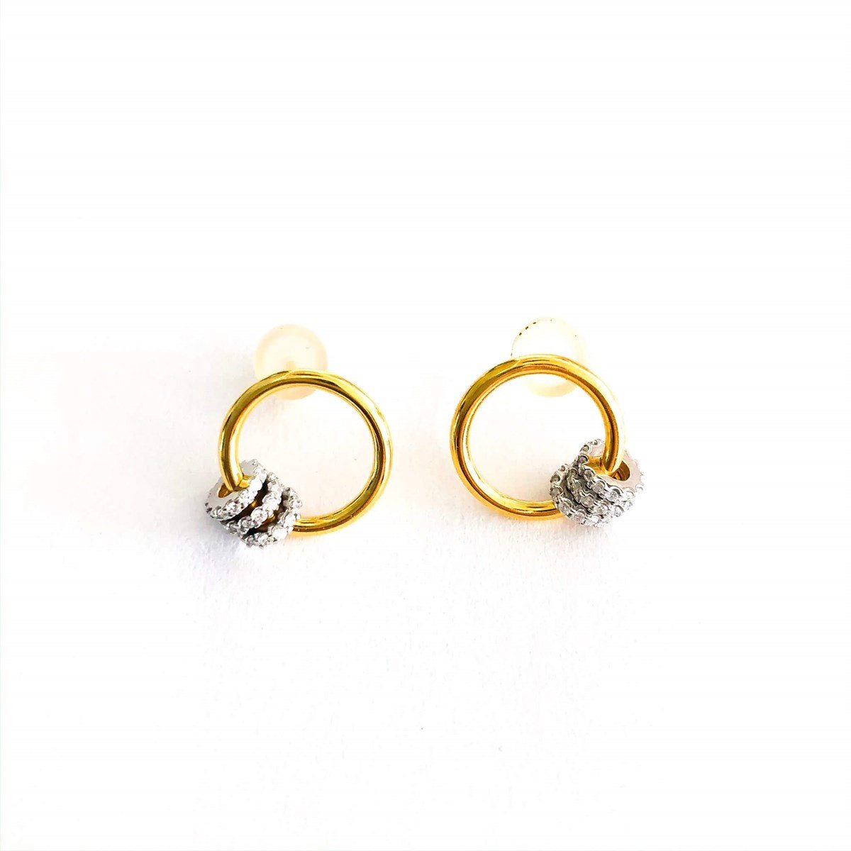 Gold Beyaz 1,5 cm Üç Halkalı İthal Küpe