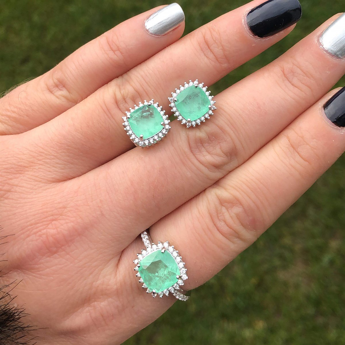Paraiba Tourmaline Taş Kare İthal Yüzük