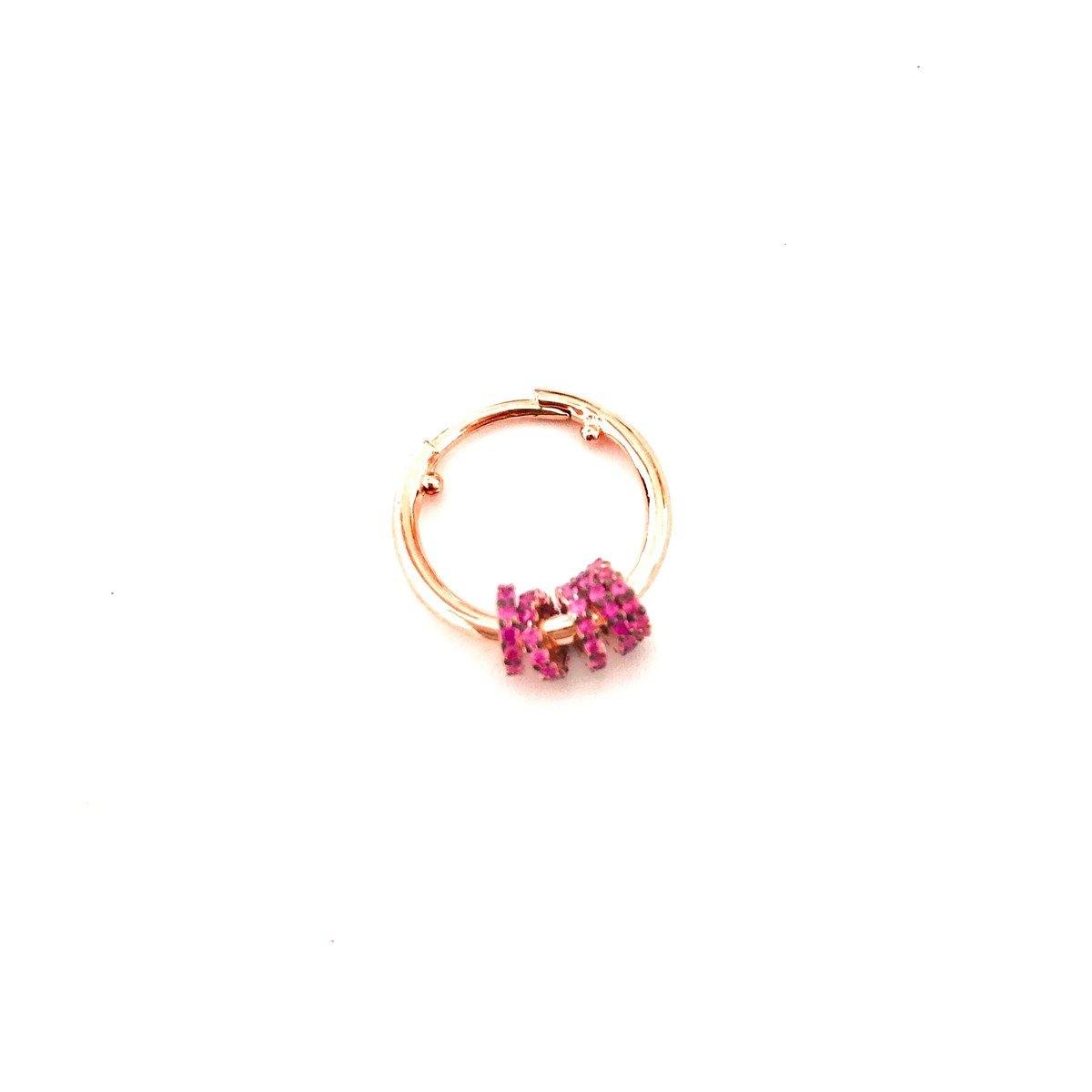 Pembe Beş Mini Halka Taşlı Halka İthal Küpe