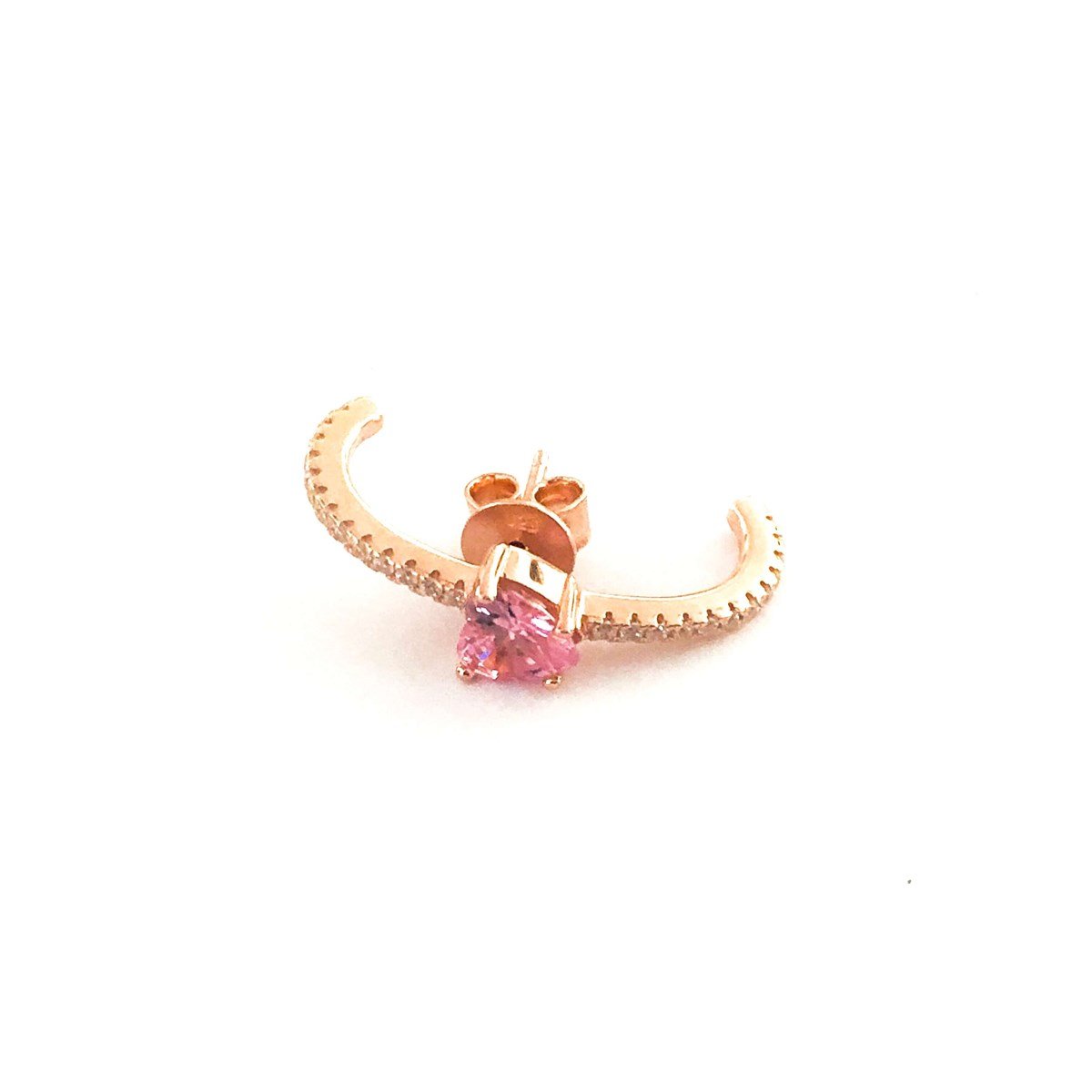 Pembe Kalp Taş Geçmeli İthal Küpe 