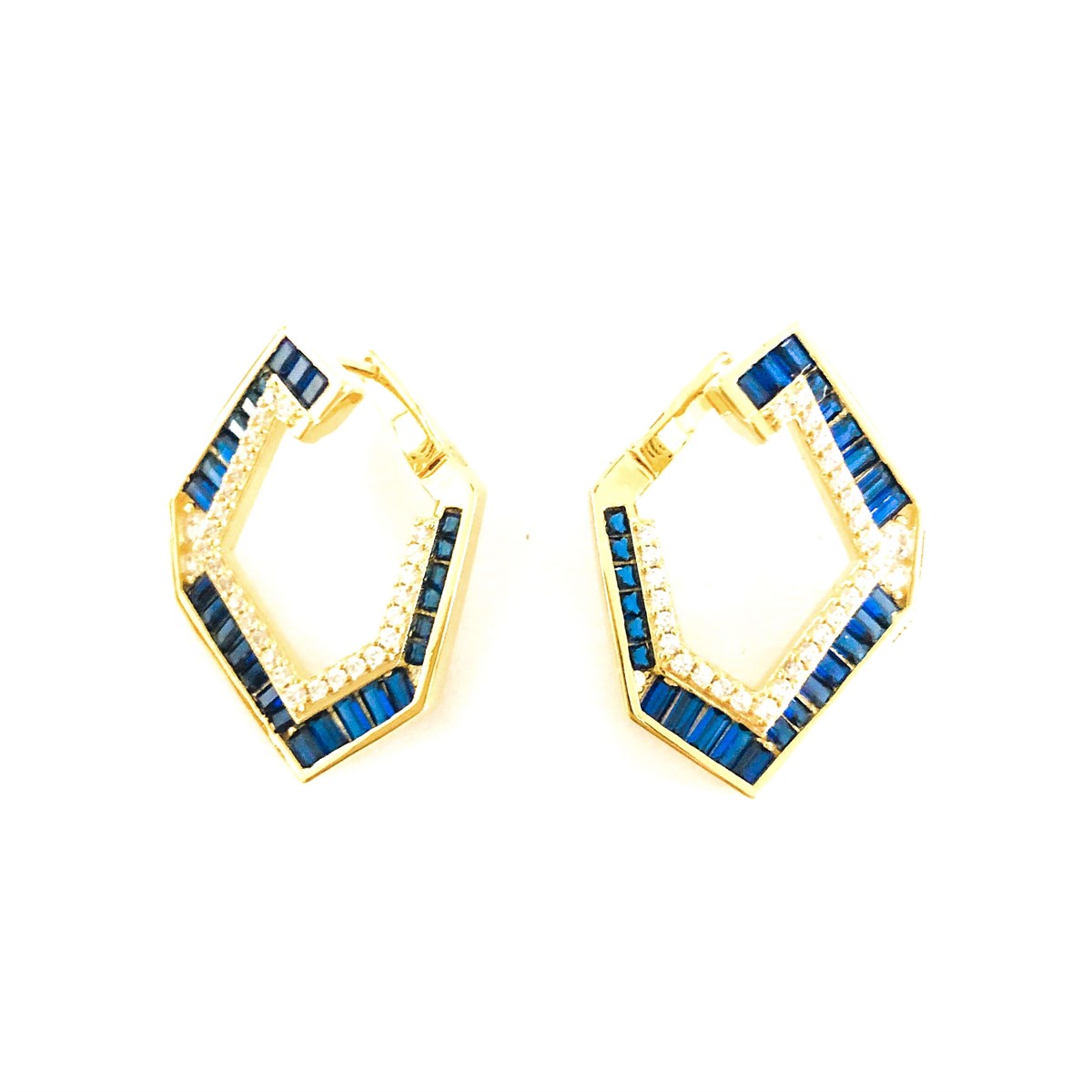 Safir Taş Beşgen İthal Küpe