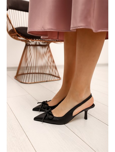 Fegho Siyah Fiyonk Detay Kadın Topuklu Ayakkabı