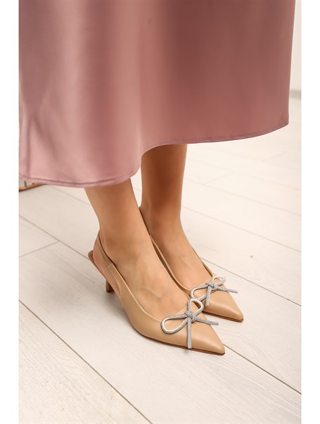 Fegho Ten Deri Fiyonk Detay Kadın Topuklu Ayakkabı