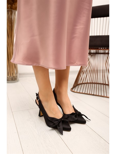 Pulgar Siyah Seten 8 cm Kadın Topuklu Ayakkabı