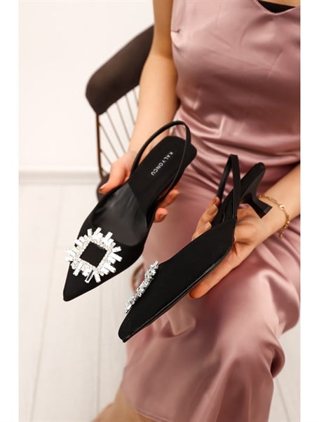 Ryan Siyah Taş Detay 4 cm Kadın Topuklu Ayakkabı
