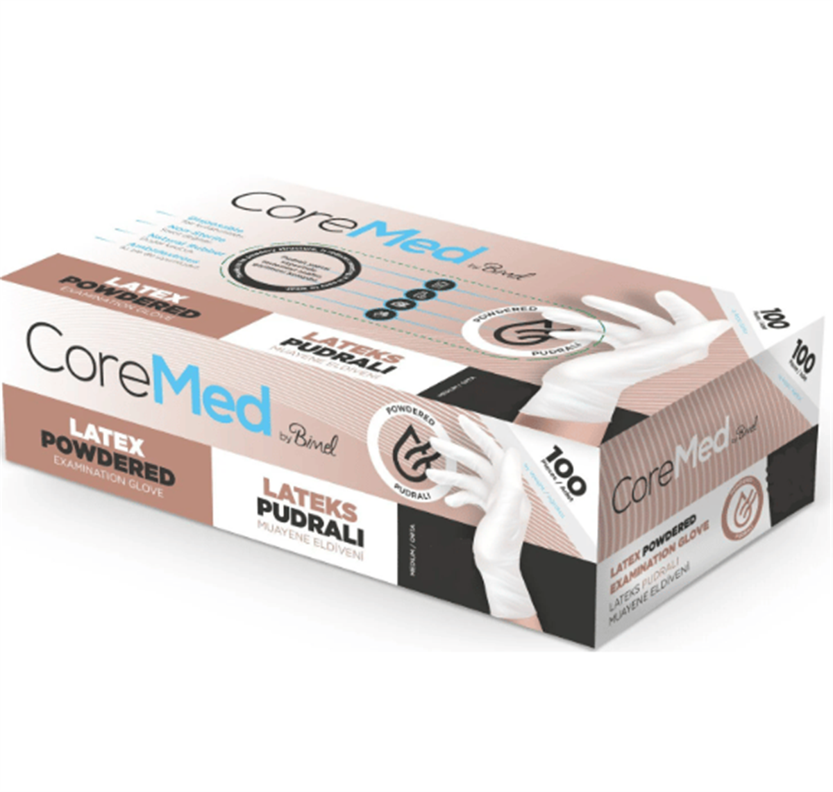 CoreMed Lateks L Eldiven 100 lü Paket Pudralı