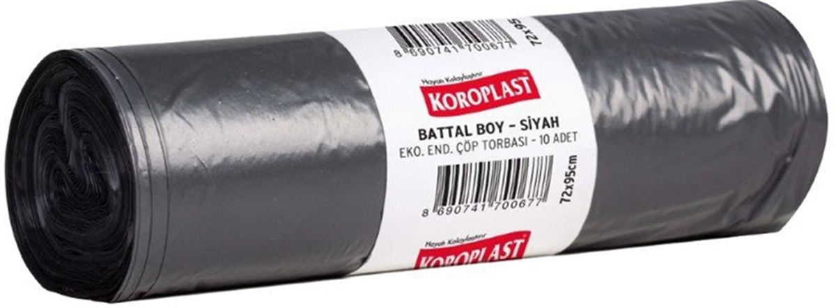 Koroplast Çöp Torbası Eko Endüstriyel Battal Boy 72 cm x 95 cm Siyah 10 lu Paket