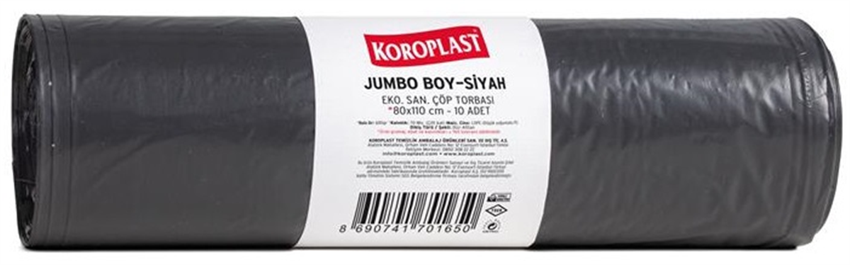 Koroplast Ekonomik Sanayi Çöp 80 cmx110 cm Torbası Jumbo Boy Siyah 10 lu Paket