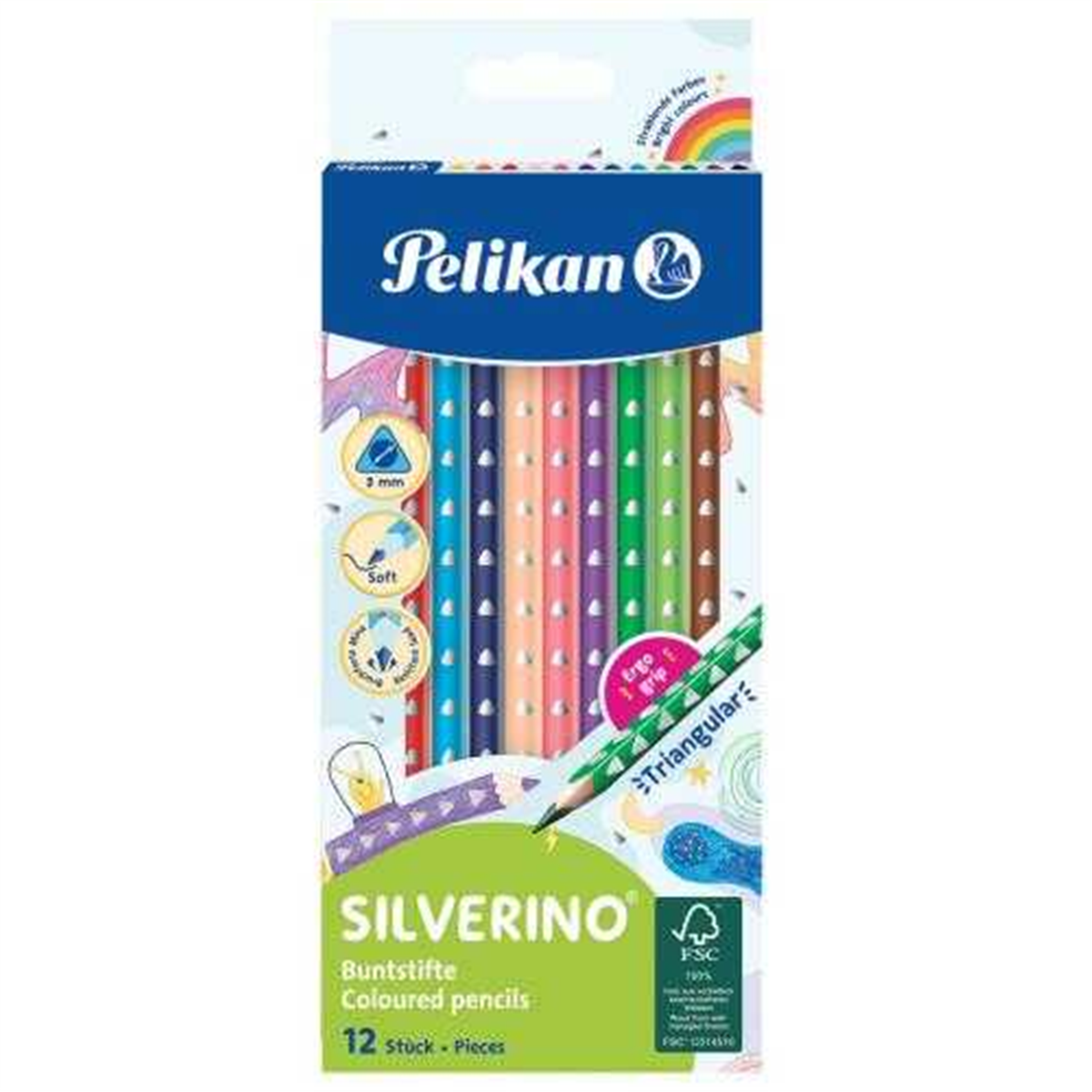 Pelikan Silverino Üçgen Kuru Boya Kalemi 12li P-700634