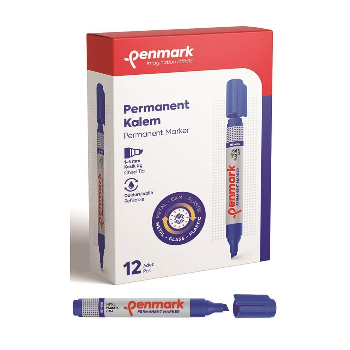 Penmark HS-1201-02 Ecoplus Permanent Marker Kesik Uç Mavi