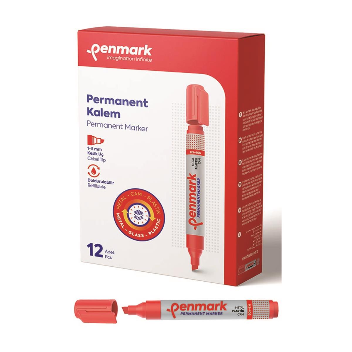 Penmark HS-1201-03 Ecoplus Permanent Marker Kesik Uç Mavi