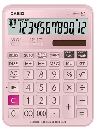 Casio DJ-120D Plus-PK 12 Hane Hesap Makinesi Pembe