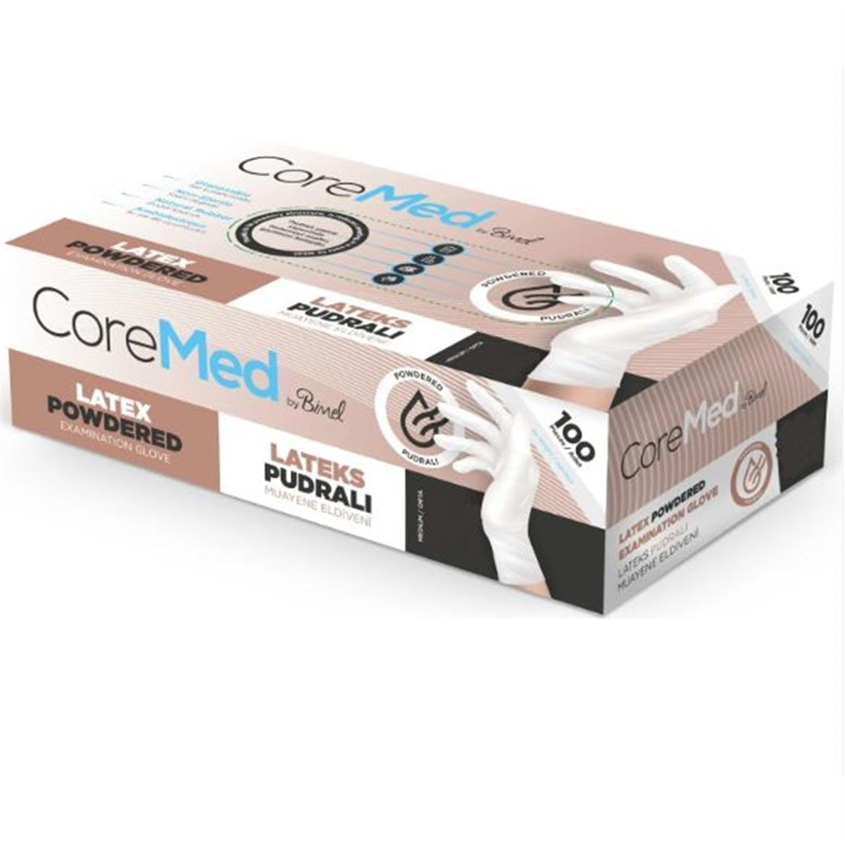 CoreMed Lateks M Eldiven 100 lü Paket Pudralı