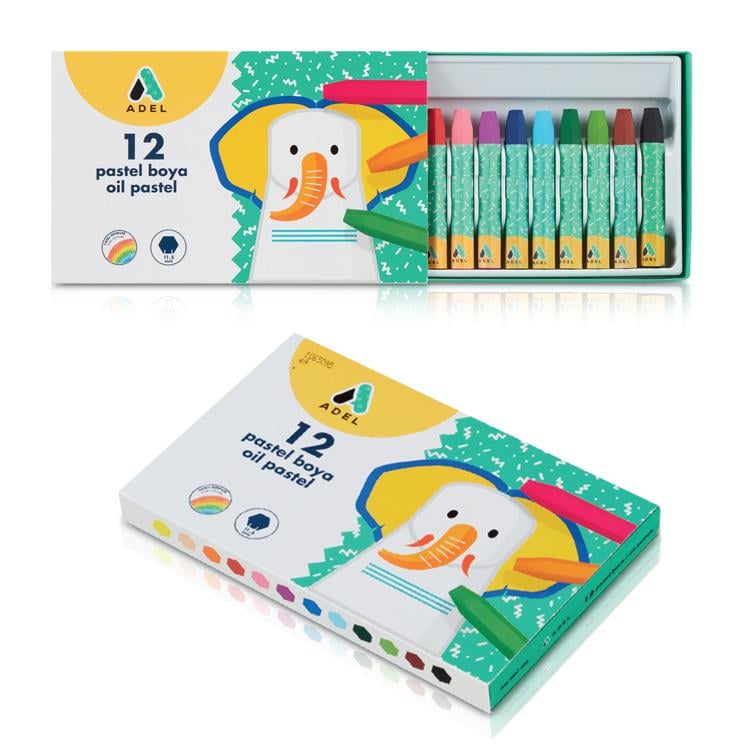Adel Pastel Boya Karton Kutu Köşeli 12 li