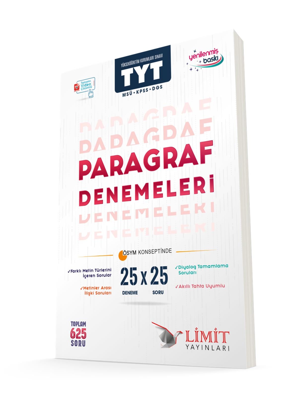 Limit Yayınları TYT MSÜ KPSS DGS Paragraf 25X25 Denemeleri