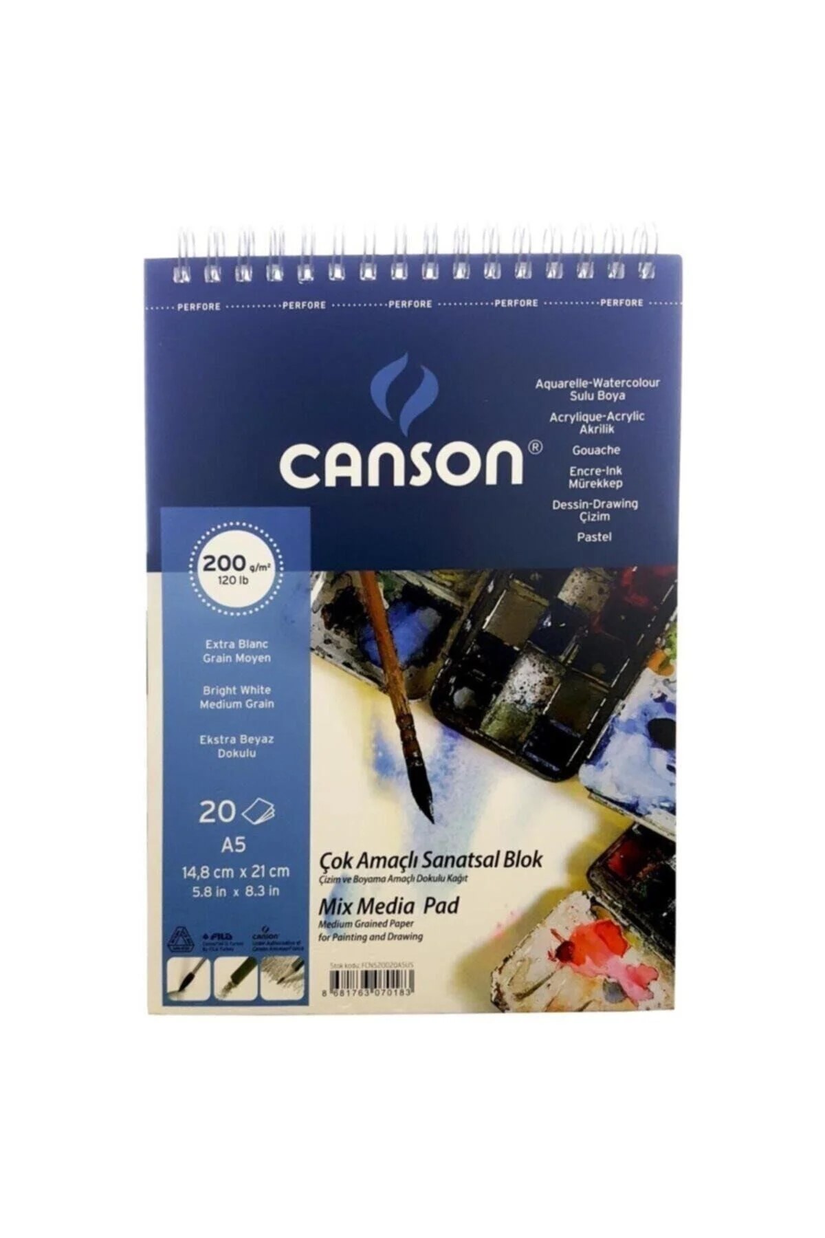 Canson Fınface Resim Blokları 200 GR A5 20 YP Üstten Spriralli