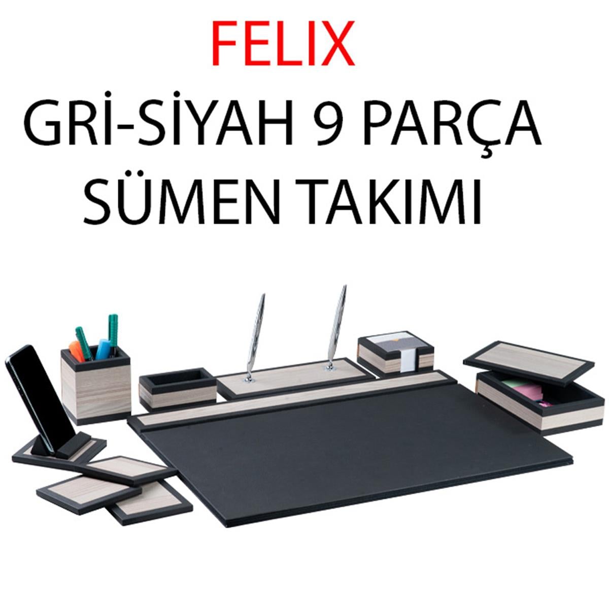 Gıpta Felix Sümen Takımı 9 Parça Gri Siyah 8124