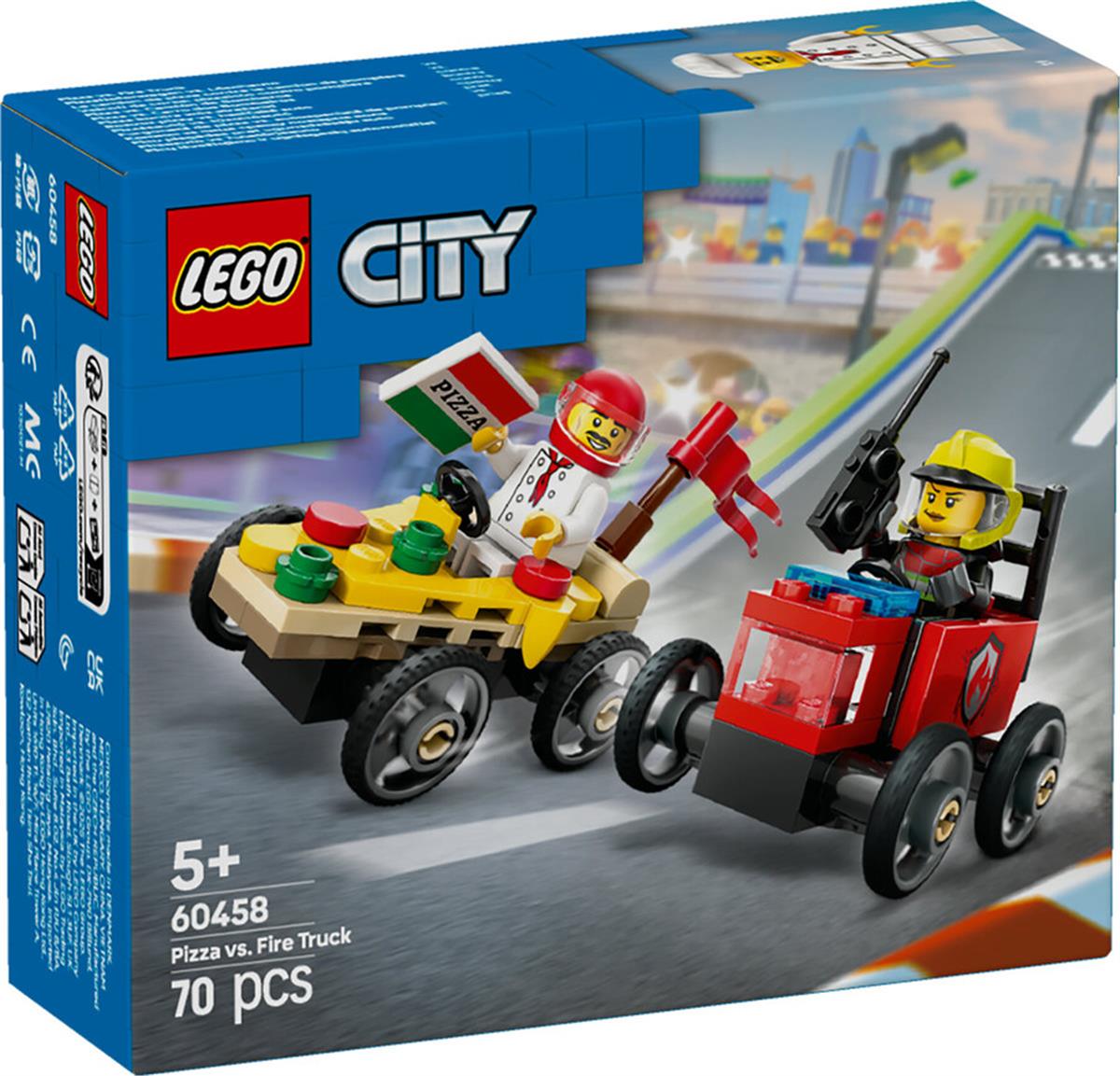60458 LEGO City Pizza Arabası İtfaiye Kamyonuna Karşı Yarış Arabası Paketi
