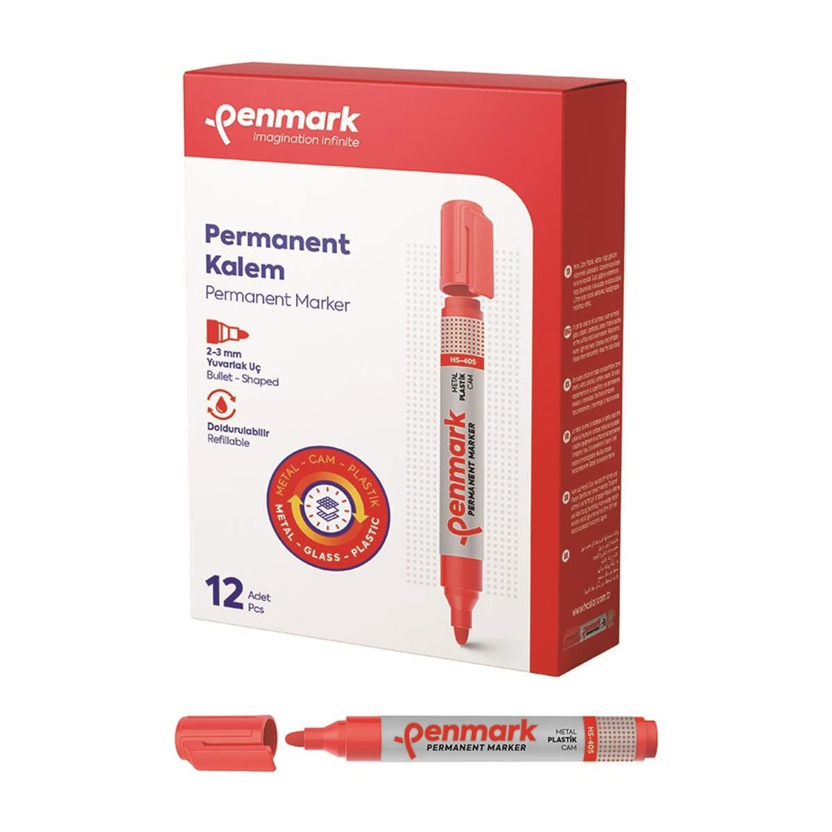 Penmark HS-1200-03 Ecoplus Permanent Marker Yuvarlak Uç Kırmızı