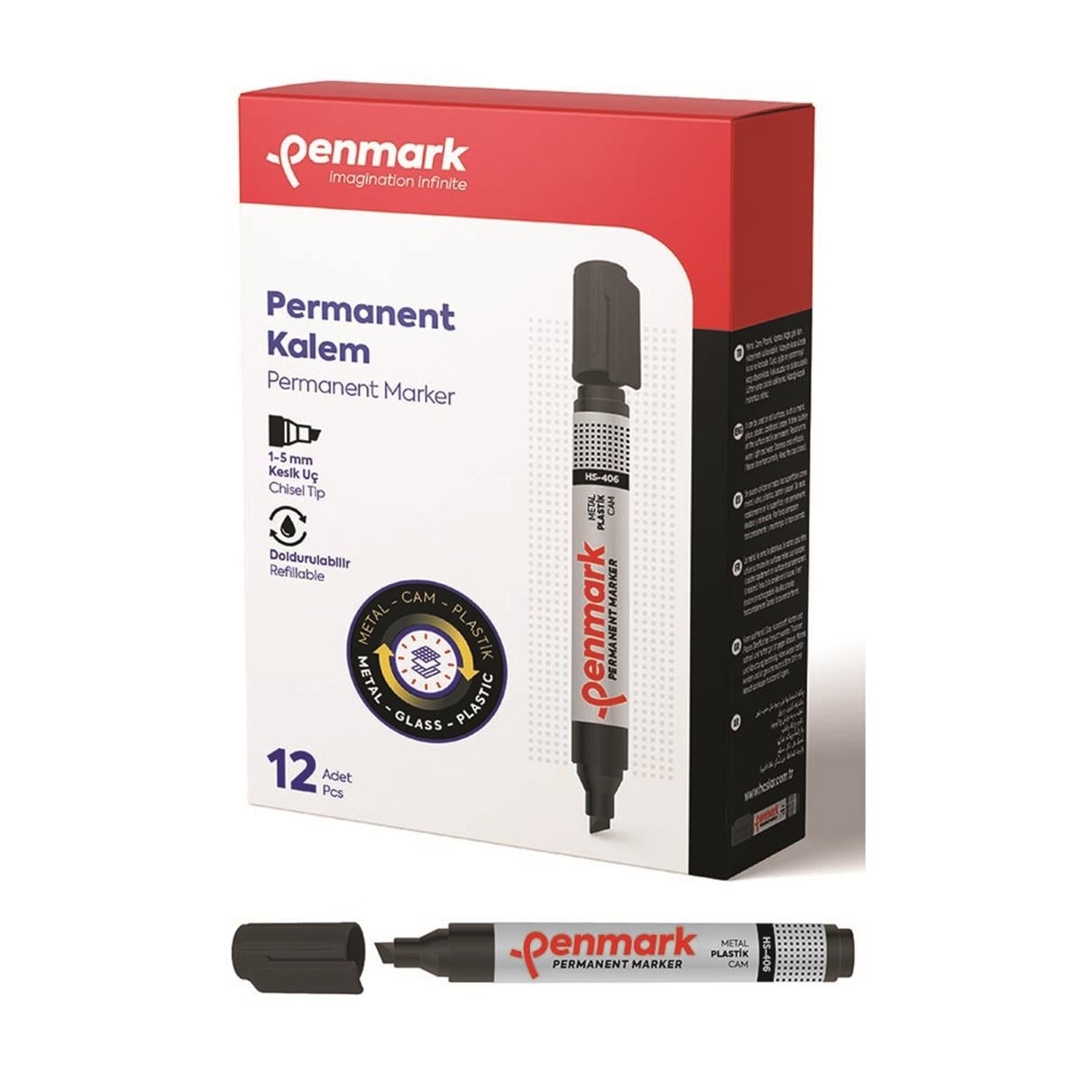 Penmark HS-1201-01 Ecoplus Permanent Marker Kesik Uç Siyah