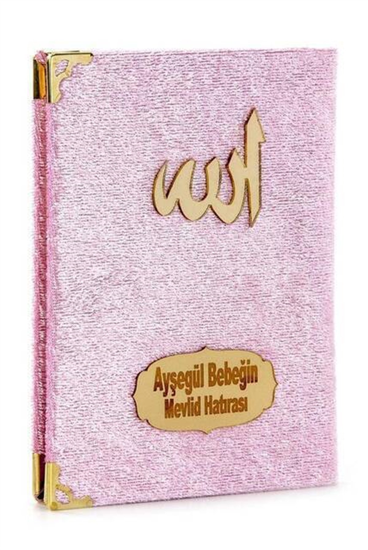 10 ADET - Ekonomik Kadife Kaplı Yasin Kitabı - Cep Boy - İsme Özel Plakalı - Pembe Renk - Mevlit Hediyeliği