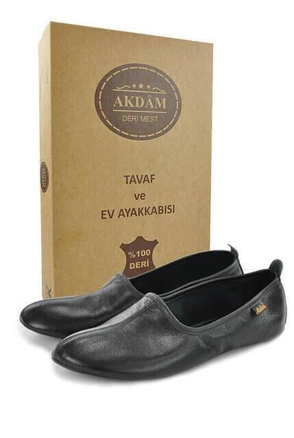 100 Deri Hac Umre Tavaf Patiği ve Ev Ayakkabısı Siyah