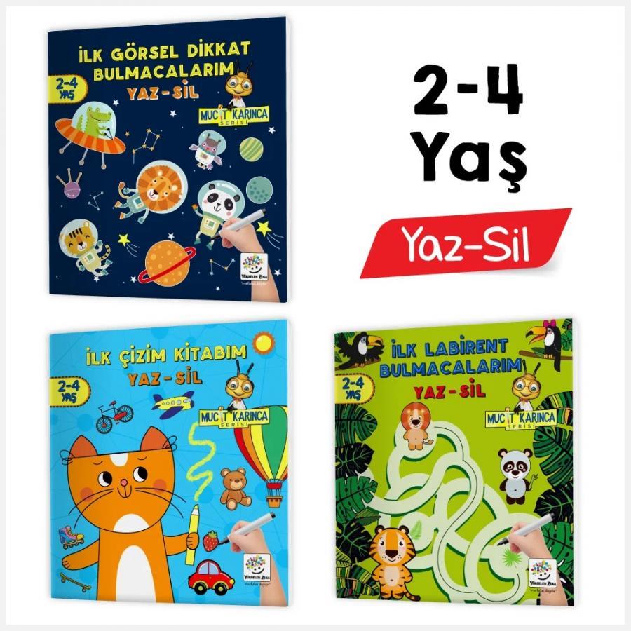 KolektifEtkinlik Kitapları2-4 Yaş Evde Etkinlik Seti - Mucit Karınca Serisi YAZ-SİL Kitaplar 2. Seri