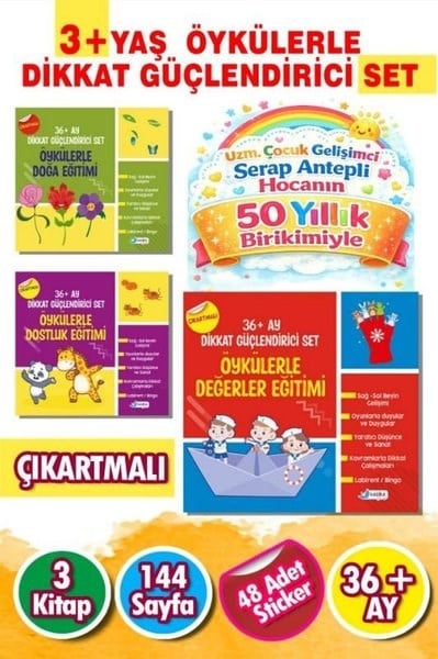KolektifEgitim Etkinlik Kitaplari3 - 6 Yaş Öykülerle Dikkat Güçlendirici Eğitim Seti-36 + Ay Dikkat Güçlendirici Set