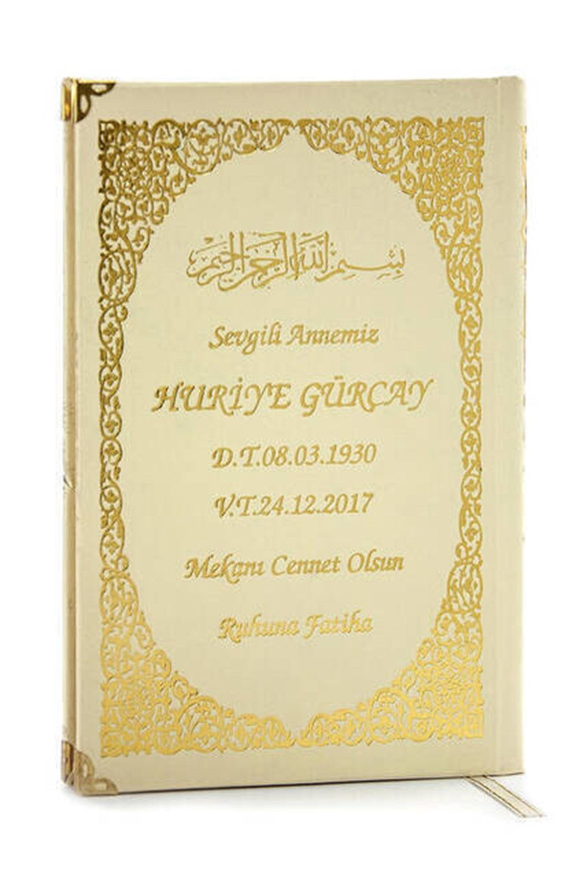50 ADET - İsim Baskılı Ciltli Yasin Kitabı - Orta Boy - Krem Renk - Mevlit Hediyeliği