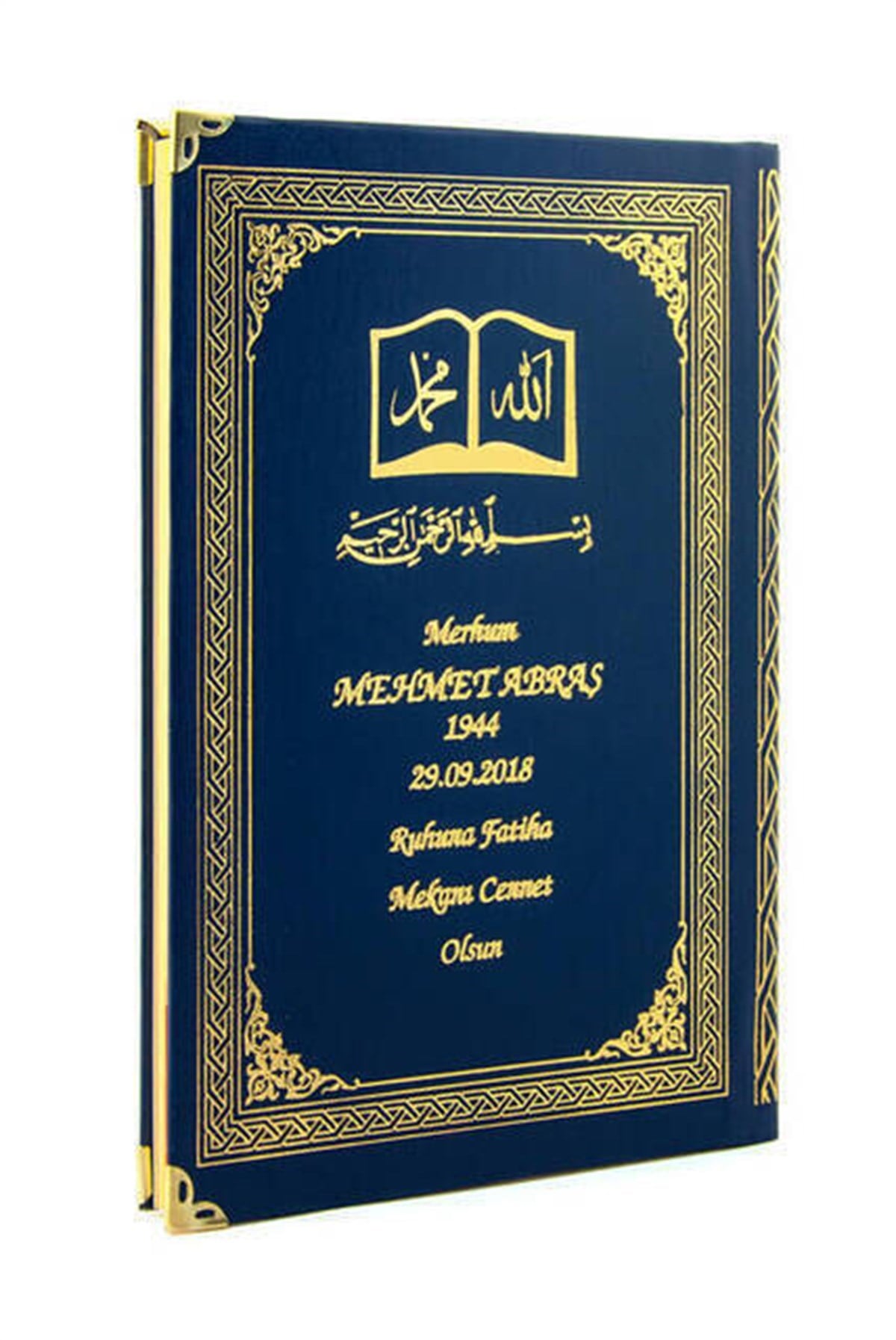 50 ADET - İsim Baskılı Ciltli Yasin Kitabı - Osmanlı Desenli - Orta Boy - 176 Sayfa - Lacivert Renk - Dini Hediyelik