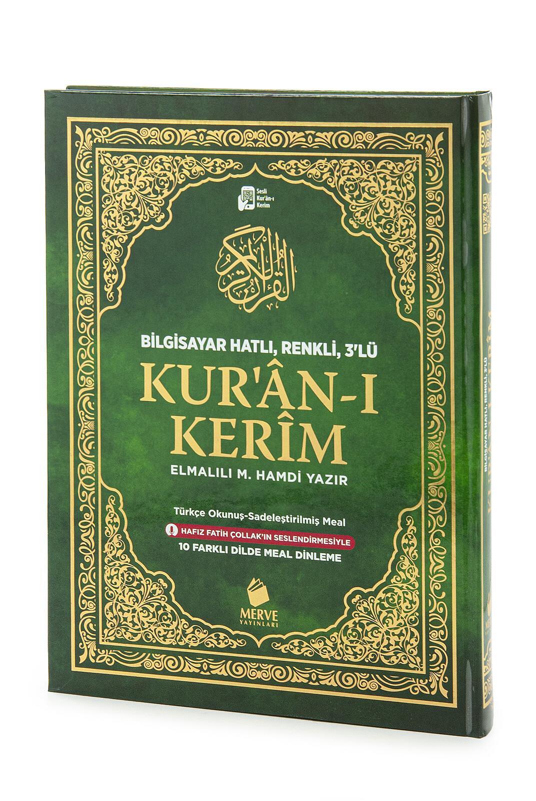 Arapça Türkçe Okunuşlu ve Mealli Kuranı Kerim - Üçlü Kuran - Cami Boy - Yeşil Renk - Merve Yayınları